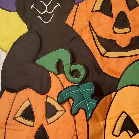 Pumpkin Cute Black Cat Halloween House Garden Flag 46" x 27" Layered Vtg - Picture 10 of 12